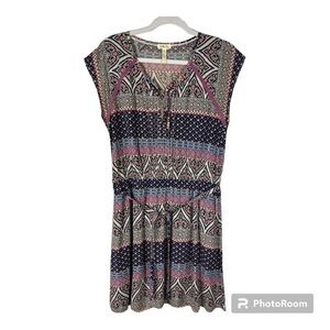 Matilda Jane Navy & Purple Print Joyce Sleeeveless Dress Pintuck Accent Sz M